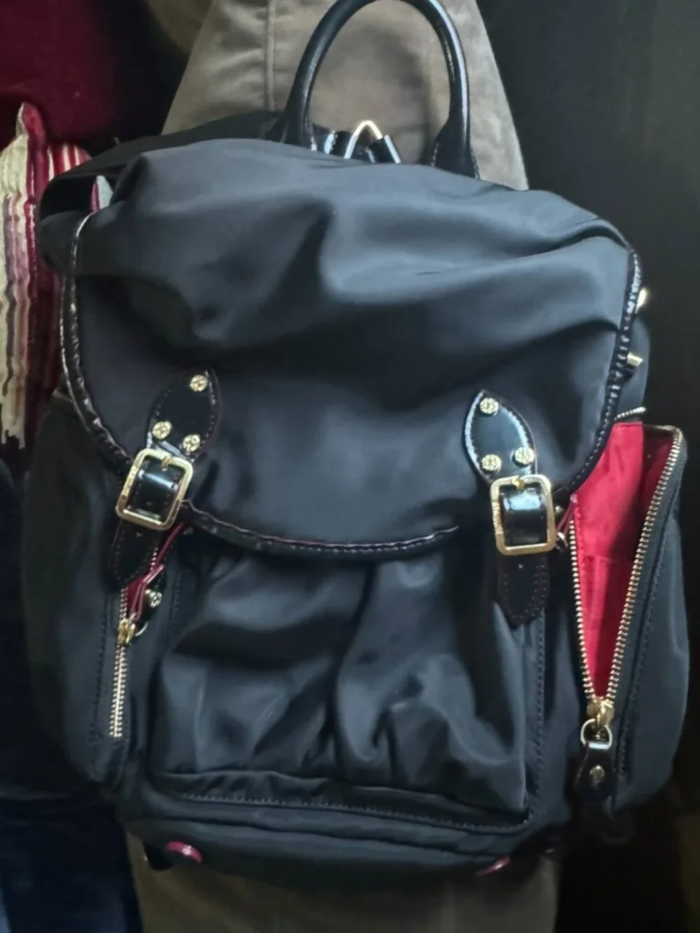 Stylish Black MZ Wallace nylon and leather backpack in excellent condition